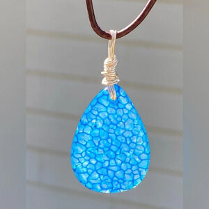 Handmade Blue Teardrop Dragons Vein Agate Slider Necklace